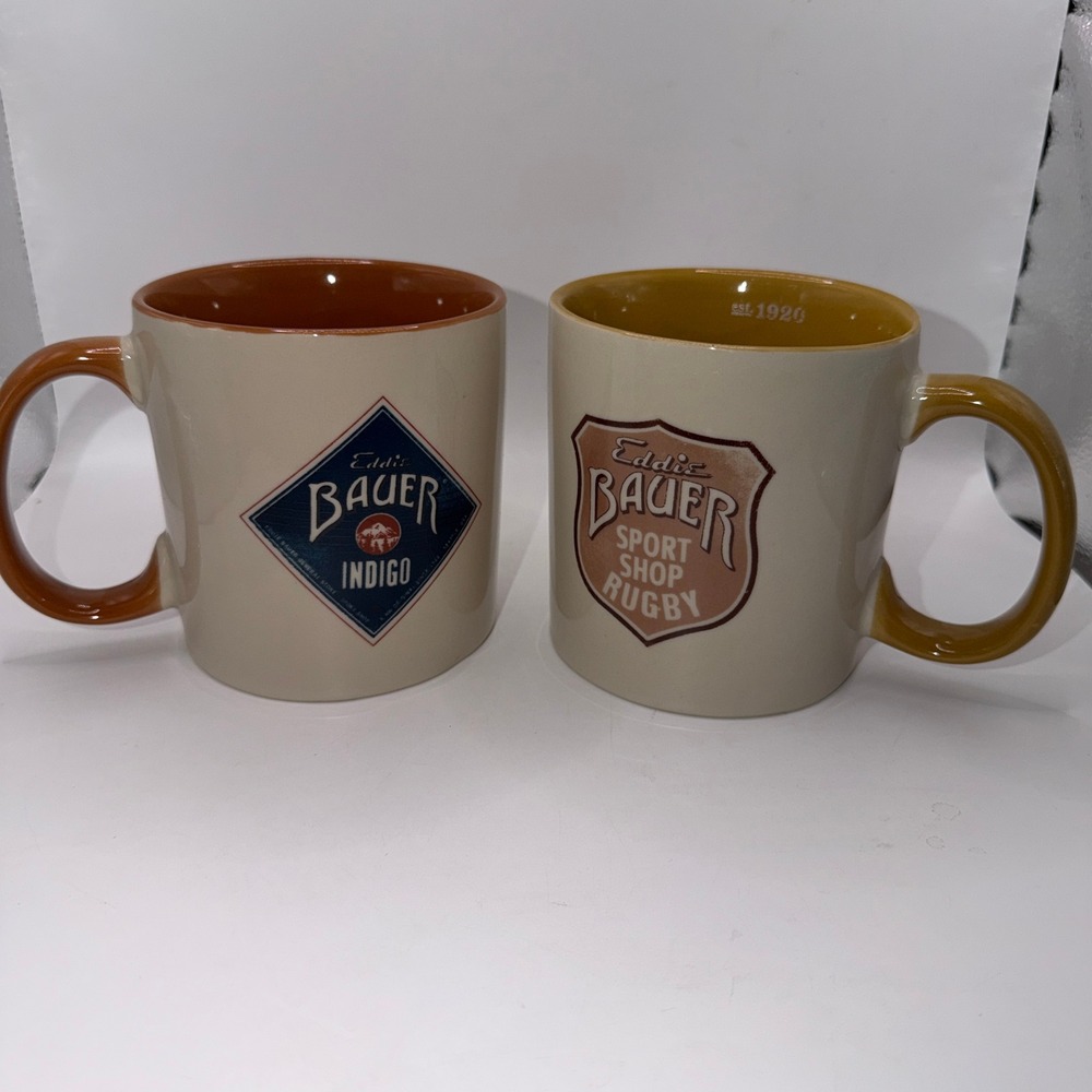 Eddie Bauer OS Set of 2 Coffee Mugs Indigo Sport Shop Rugby Cabin Gorpcore Retro